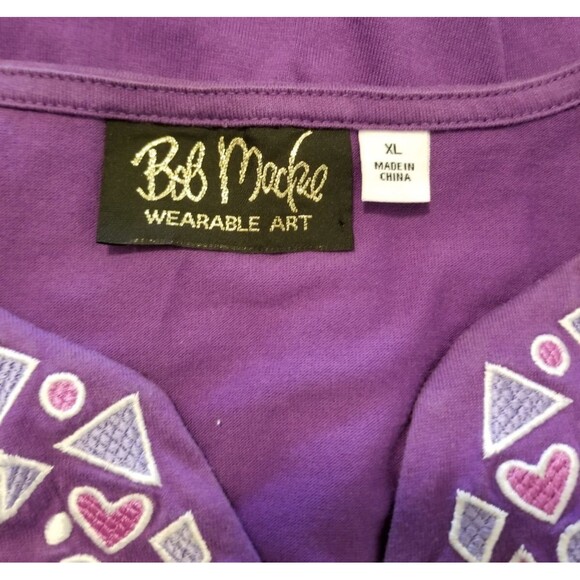 Bob Mackie Women's Top Size XL Purple V-Neck Embroidered Wearable Art - Picture 4 of 5